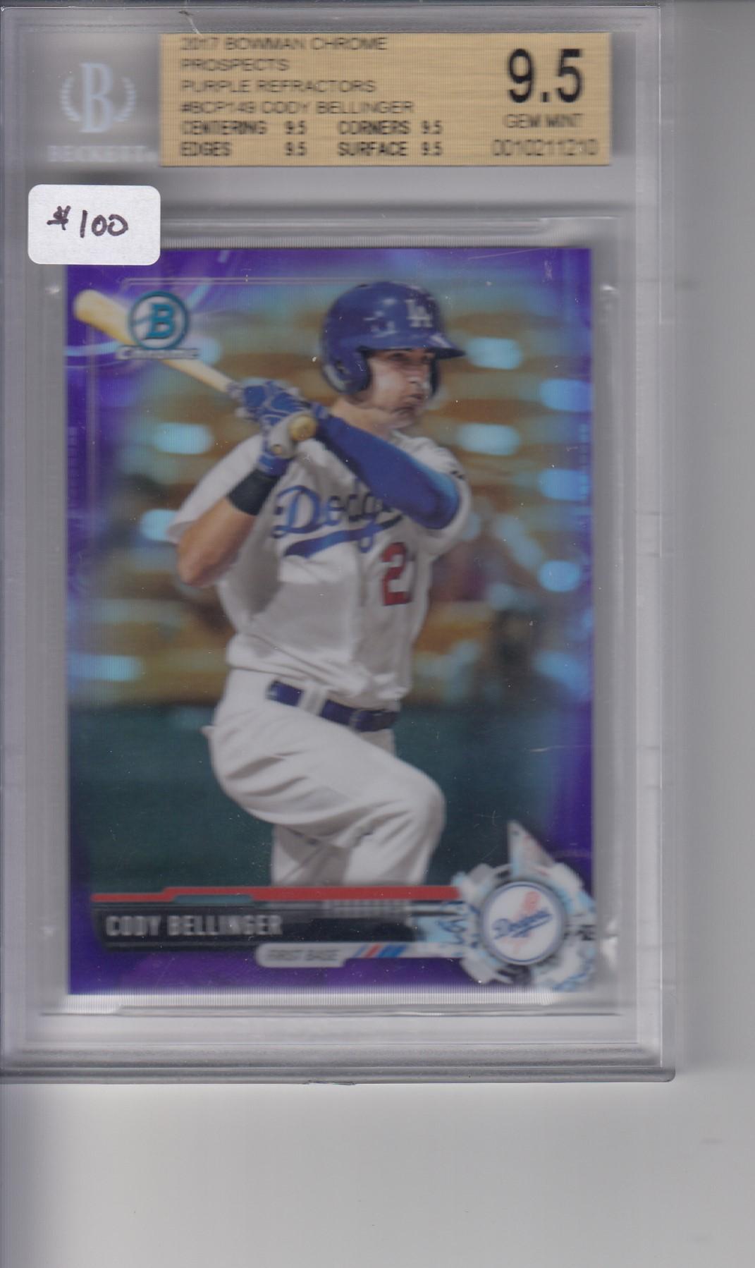 CODY BELLINGER 2017 BOWMAN CHROME PURPLE REFRACTOR ROOKIE CARD / BECKETT GRADED