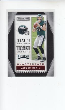 CARSON WENTZ 2016 ROOKIES AND STARS TICKET MASTERS ROOKIE CARD