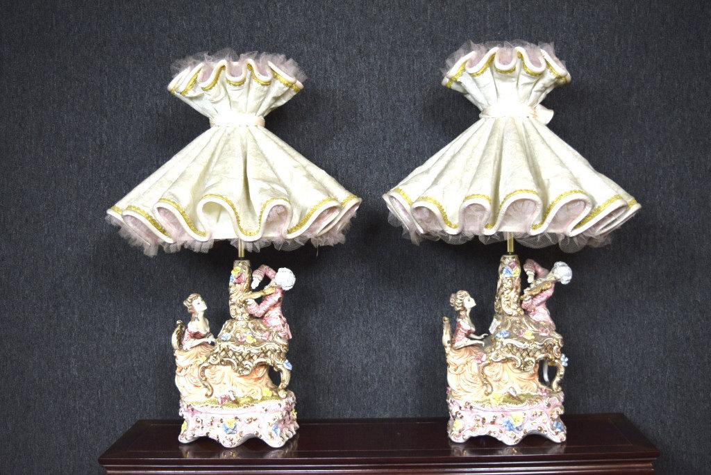 2 Italian Hand Painted Porcelain Table Lamps
