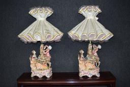 2 Italian Hand Painted Porcelain Table Lamps