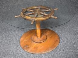 Ships Wheel With Brass Hub Coffee Table