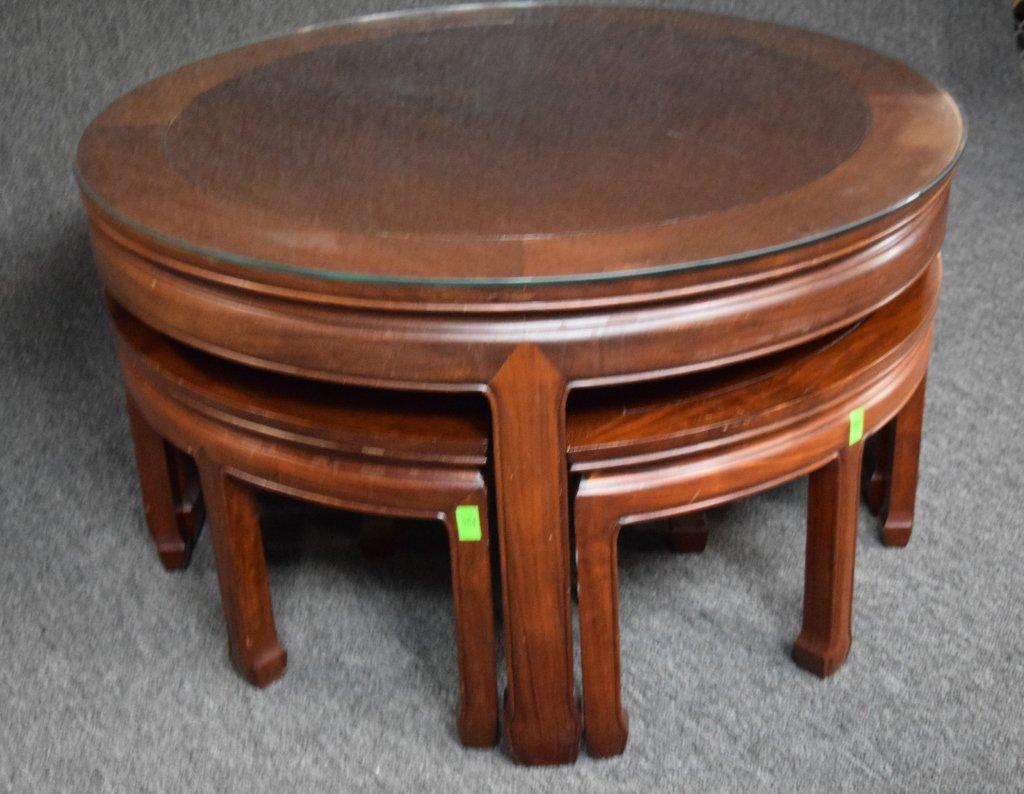 Oriental Carved Rosewood Table With 4 Stools
