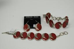 .925 Sterling Silver Bracelets And Ear Ring Set