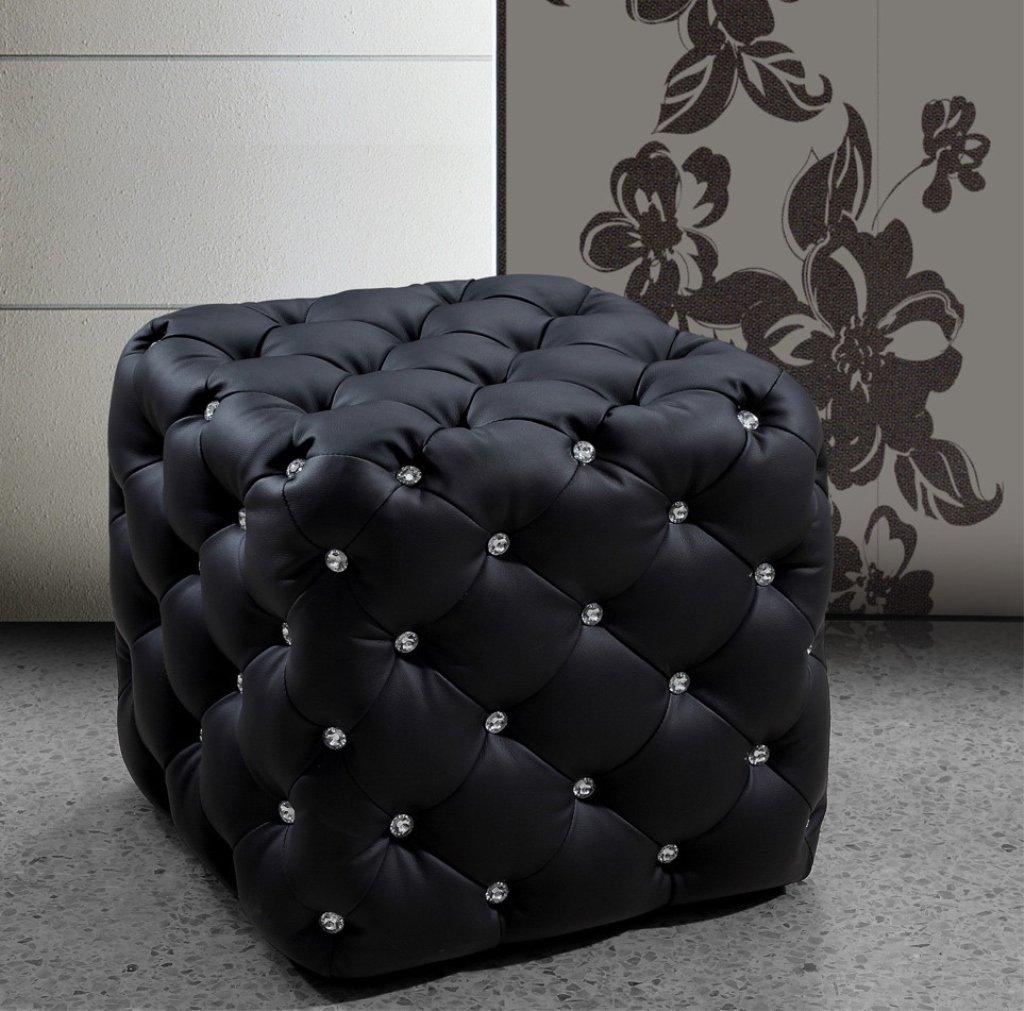 9 NEW Black Leather Ottomans