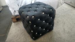 9 NEW Black Leather Ottomans