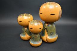 3 Antique Japanese Kokeshi Dolls