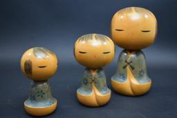 3 Antique Japanese Kokeshi Dolls