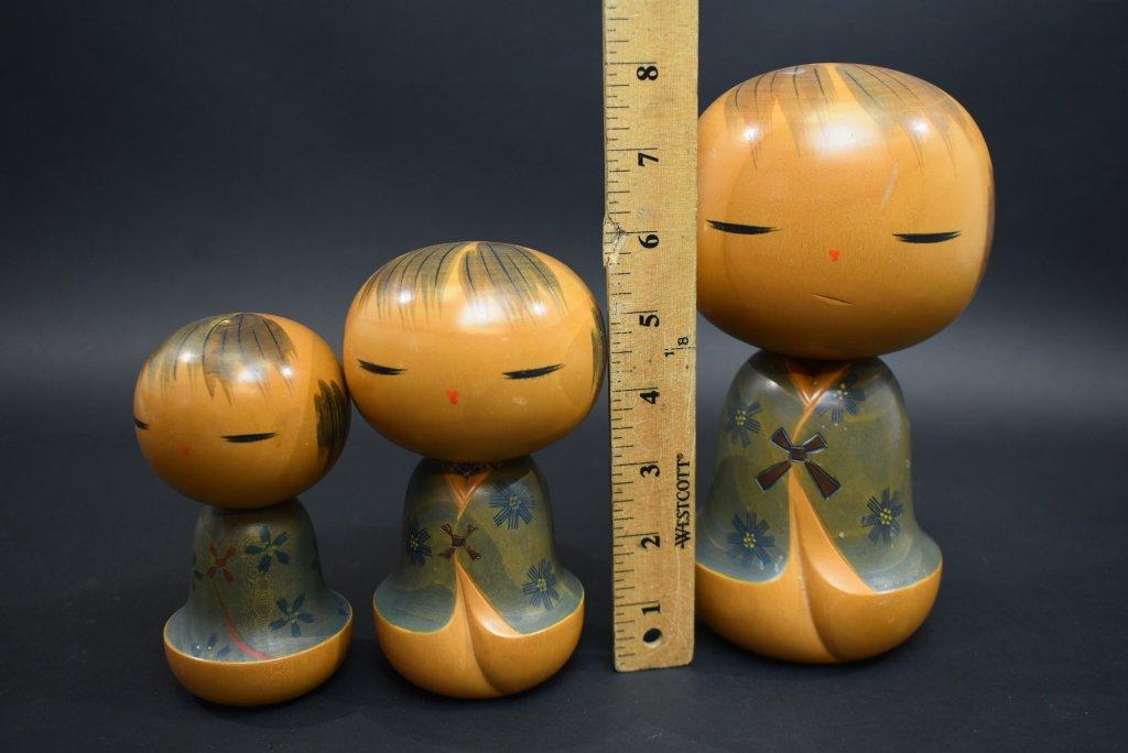 3 Antique Japanese Kokeshi Dolls