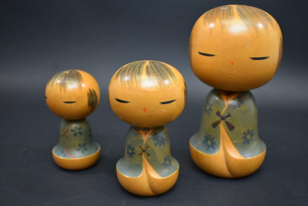 3 Antique Japanese Kokeshi Dolls