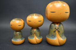 3 Antique Japanese Kokeshi Dolls