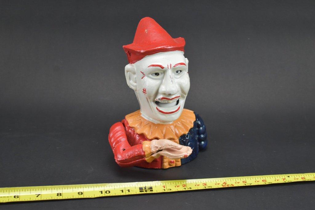 Vintage Cast Iron Clown Bank