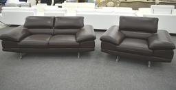 NEW Modern Brown Leather Sofa And Chair