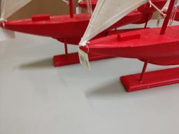 4 Wooden Sailboat Statues