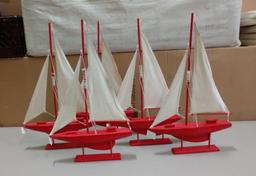 5 Wooden Sailboat Statues