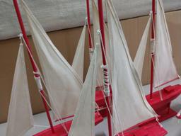 5 Wooden Sailboat Statues