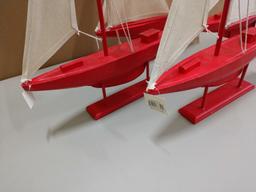 5 Wooden Sailboat Statues