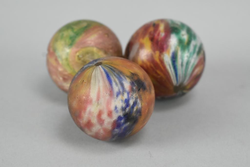 3 Antique 1.75in Lutz Glass Marbles