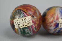 3 Antique 1.75in Lutz Glass Marbles