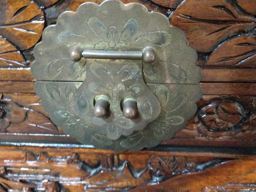 Large Hand-Carved Chinese Camphor Wood Chest