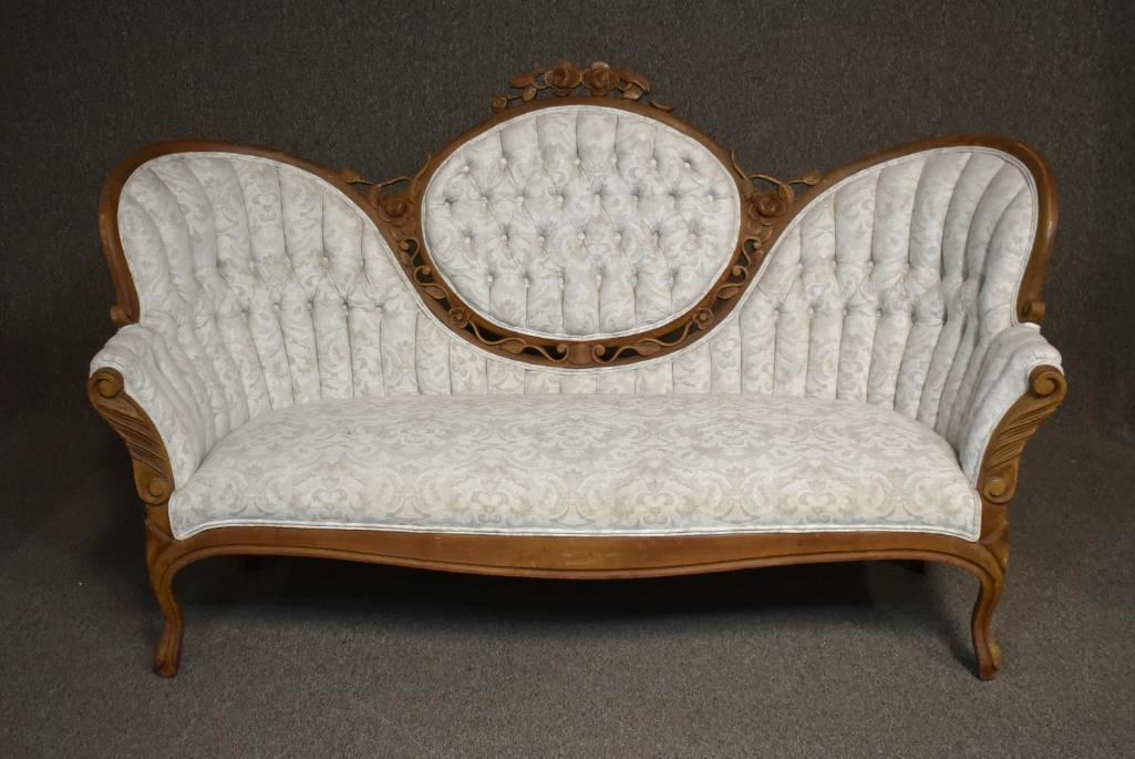 Antique Carved Rococo Revival Tufted Sofa