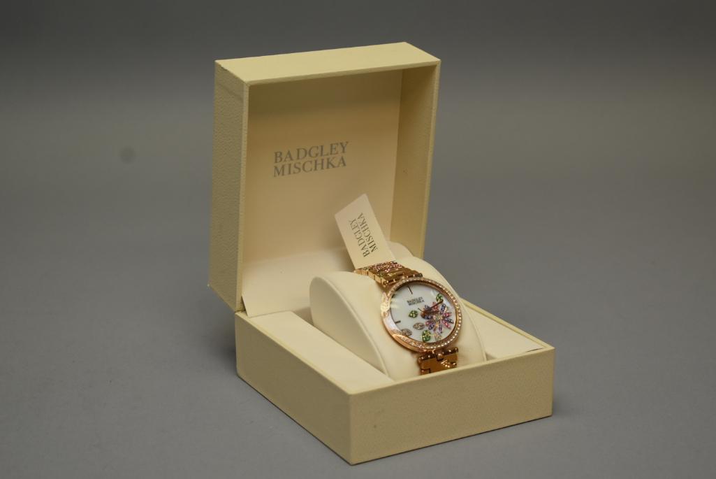 Badgley Mischka Women's Rose Gold Tone Mother Of Pearl Flower Watch