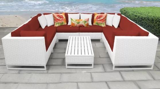 NEW TK Classics Miami 9 Piece Sectional Seating Group with Cushions