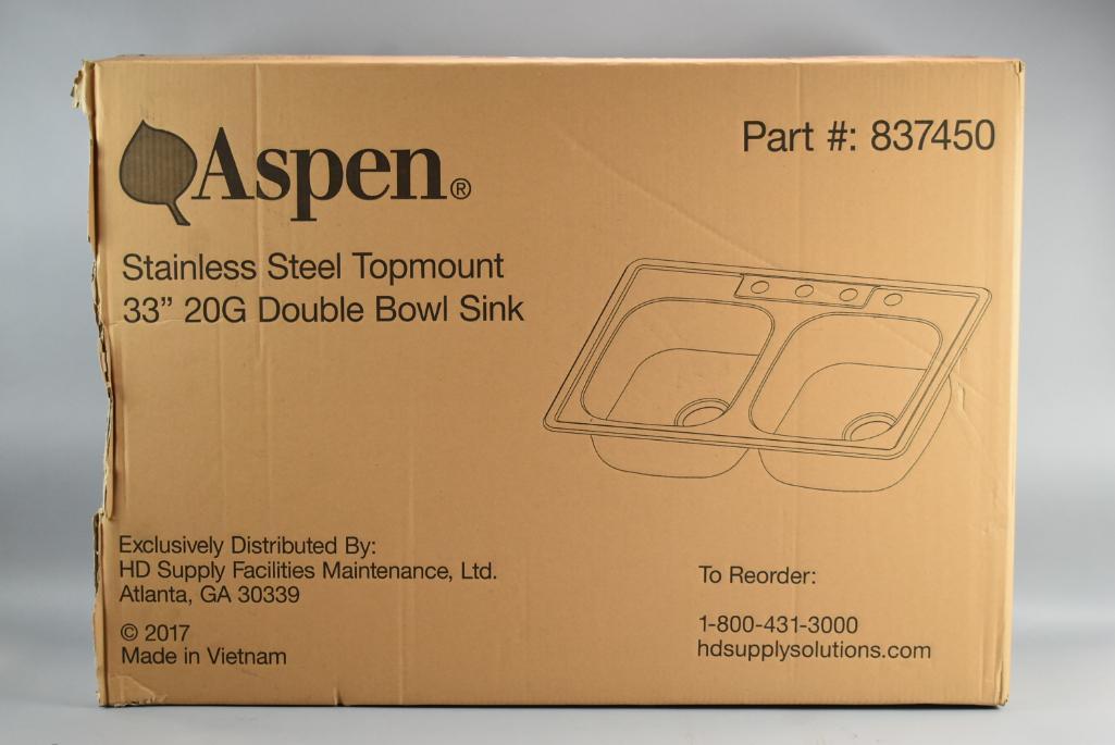 NEW Aspen Stainless Steel Topmount Double Bowl Kitchen Sink