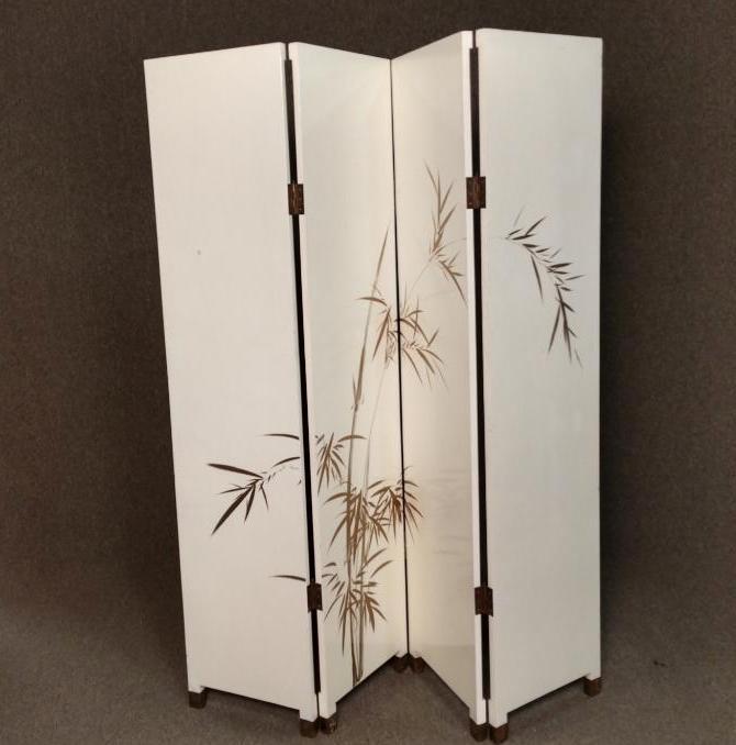 Oriental White Lacquer Carved Stone Room Divider