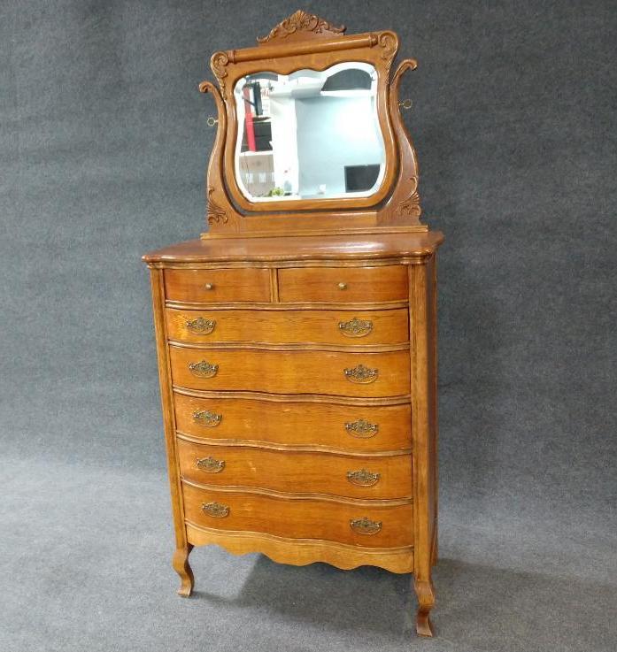 Antique 7 Drawer High Boy Chest With Mirror