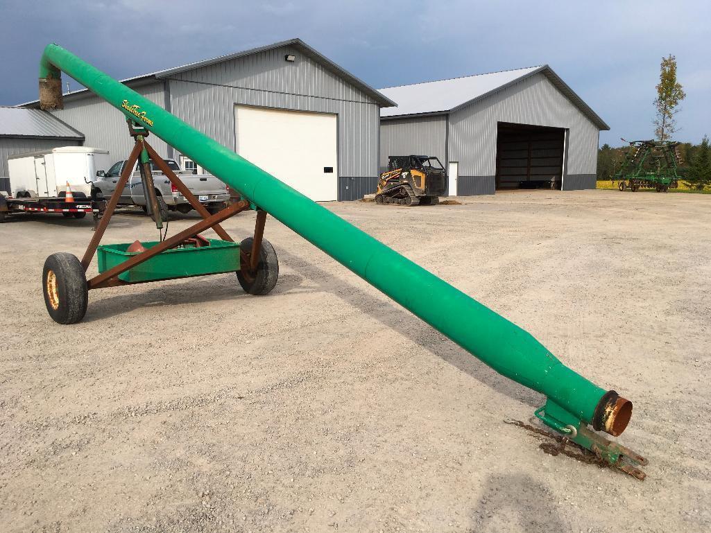 Custom Built 30ft loading pipe stand on transport w/ hydraulic lift & hose basket.