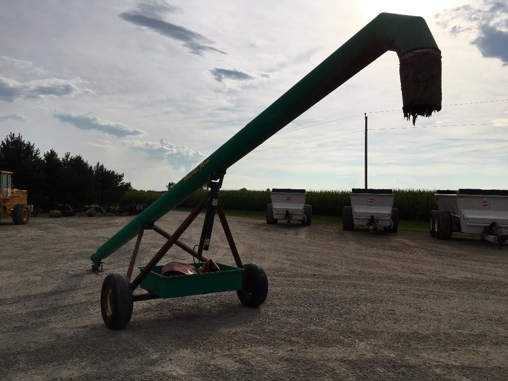 Custom Built 30ft loading pipe stand on transport w/ hydraulic lift & hose basket.