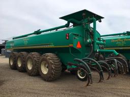 2004 Houle 9,500-gallon quad axle tanker spreader; rear discharge; PTO pump; 6-shank injector bar;