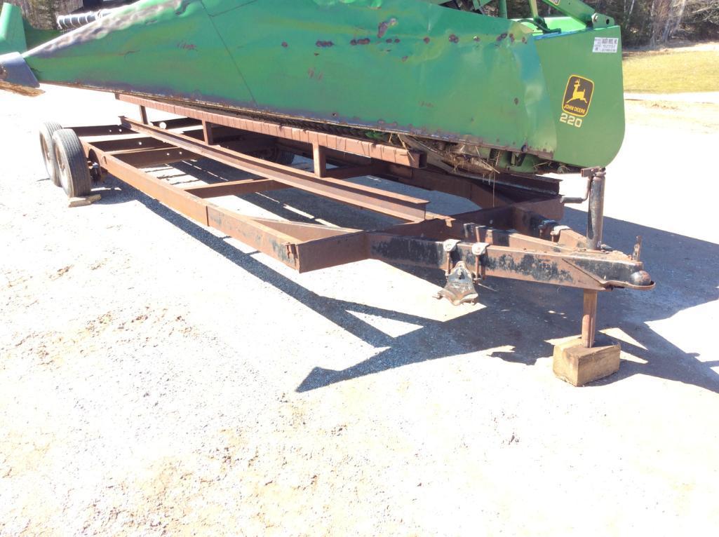 John Deere 220 18ft grain head on tandem axle head cart; s/n 482097.