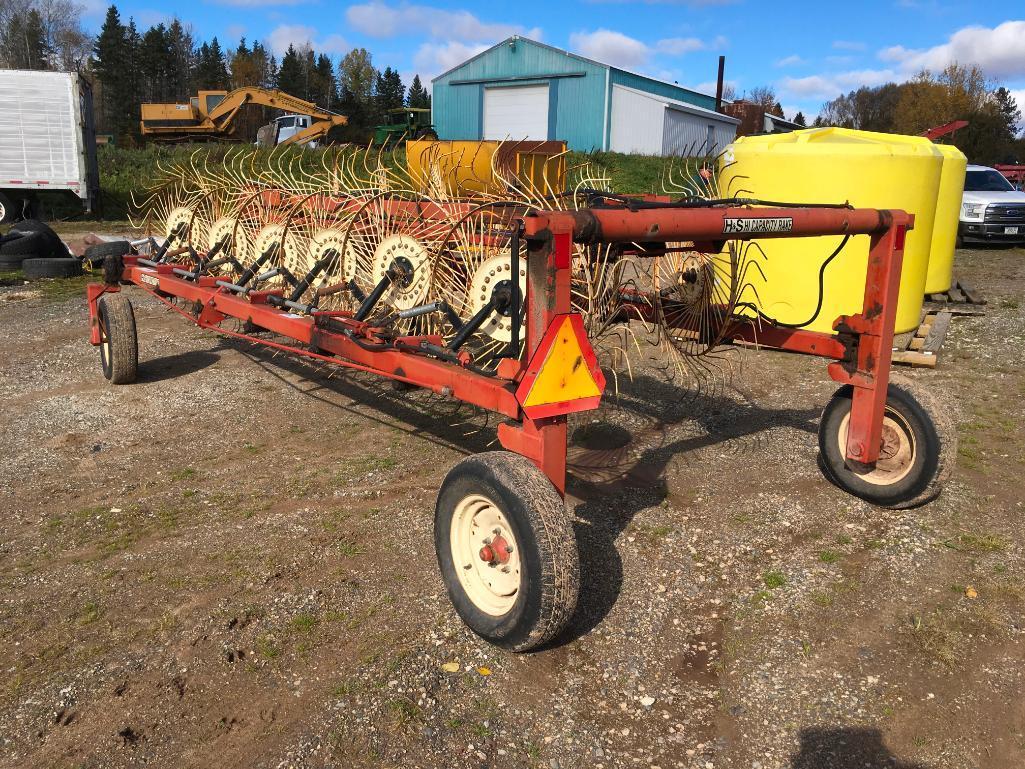 1999 H&S BF12HC high capacity 12-wheel bi-fold wheel hay rake; s/n 991209.