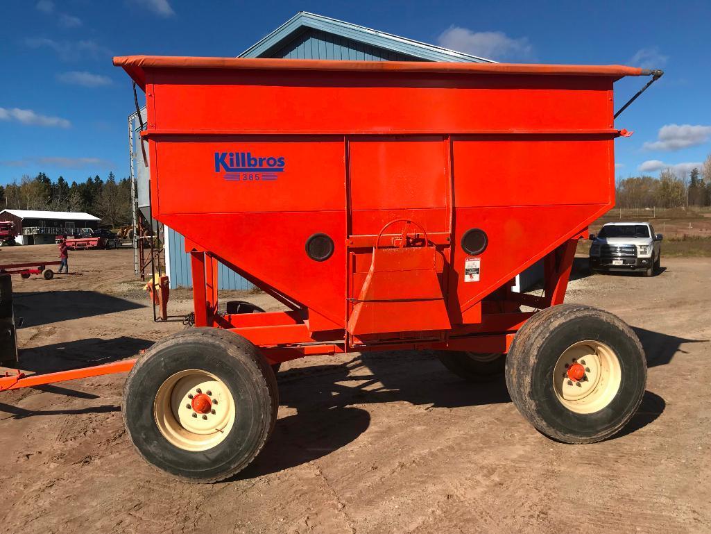 Killbros 385 gravity box on H&S 412 12-ton wagon; side extensions; tarp; light kit; s/n D21100157.