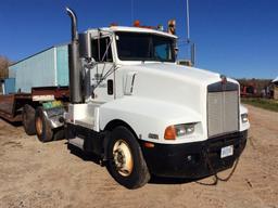 (TITLE) 1989 Kenworth tandem axle day cab truck tractor; Cat 425 hp; 13-speed; wet kit; miles