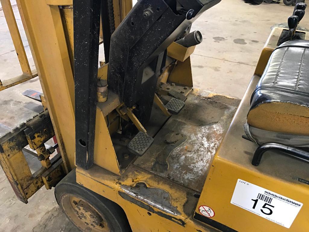 1992 Caterpillar T30D cushion tire forklift; LP gas engine; 3,000 lbs capacity; 154in lift; 7,936