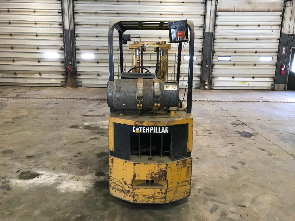 1992 Caterpillar T30D cushion tire forklift; LP gas engine; 3,000 lbs capacity; 154in lift; 7,936