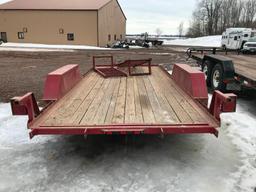 (TITLE) 1999 H&S 82in x 16ft tandem axle flatbed trailer; ball hitch; ramps.