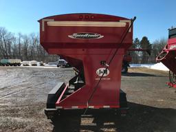 2014 J&M 375 ST seed tender wagon; tri-axle carrier; tube conveyor discharge; Honda GX340 gas power