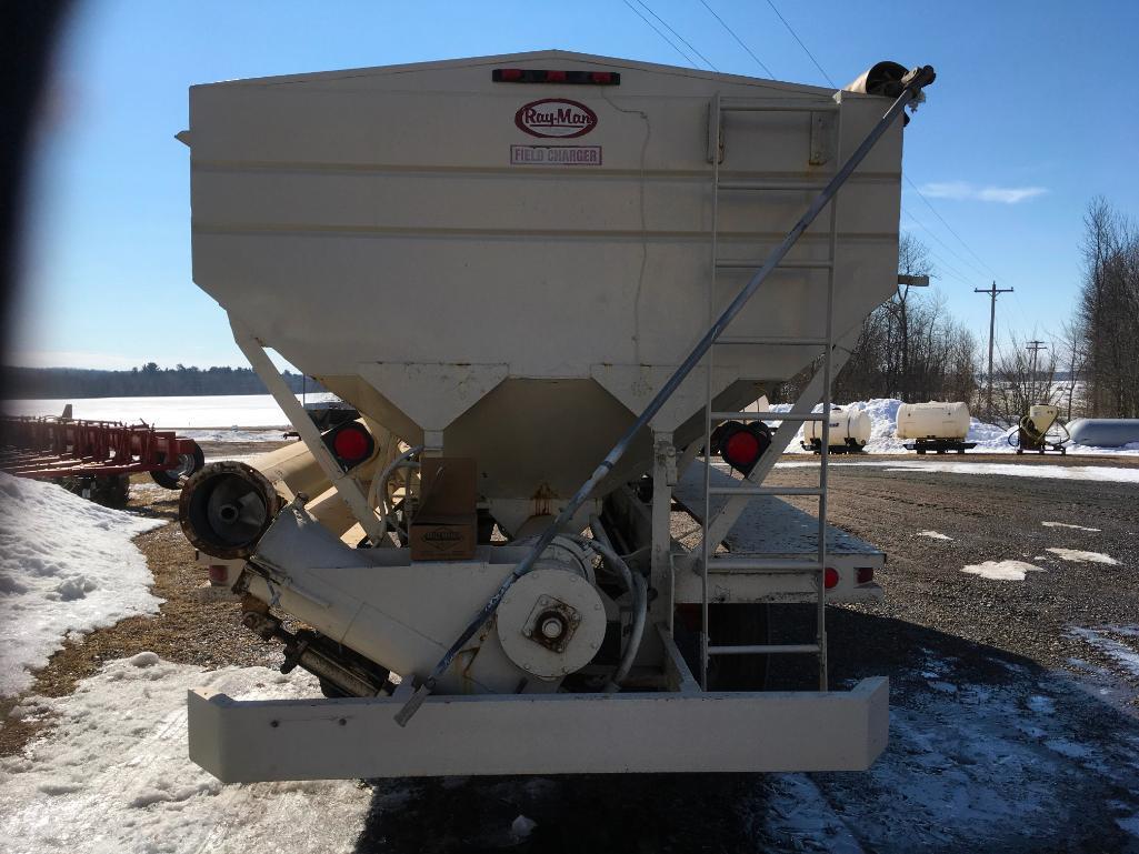 Ray-Man Field Charger 3-hopper truck mount fertilizer tender; hyd unloading auger. (Running gear