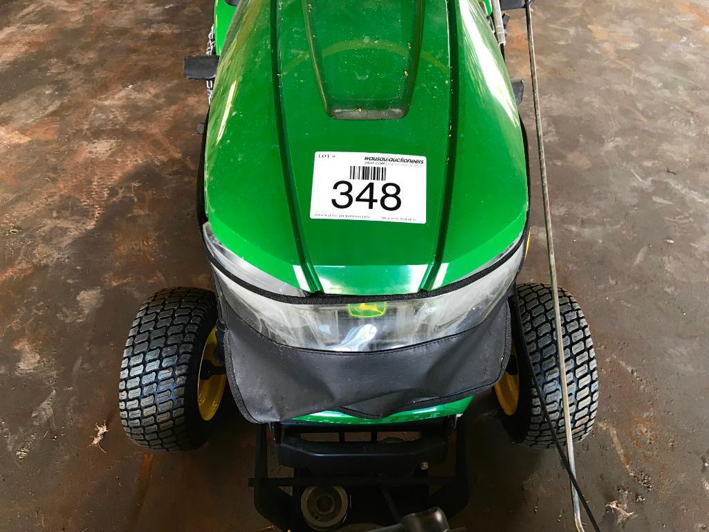 2016 John Deere X380 lawn tractor; 22 hp. gas engine; hydro; 44in front mount snow blower; 48in