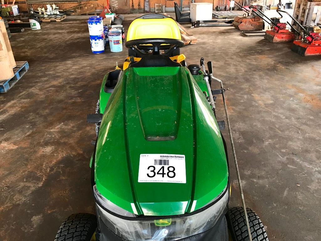 2016 John Deere X380 lawn tractor; 22 hp. gas engine; hydro; 44in front mount snow blower; 48in