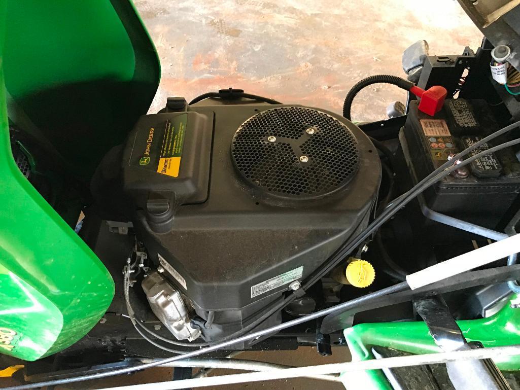 2016 John Deere X380 lawn tractor; 22 hp. gas engine; hydro; 44in front mount snow blower; 48in