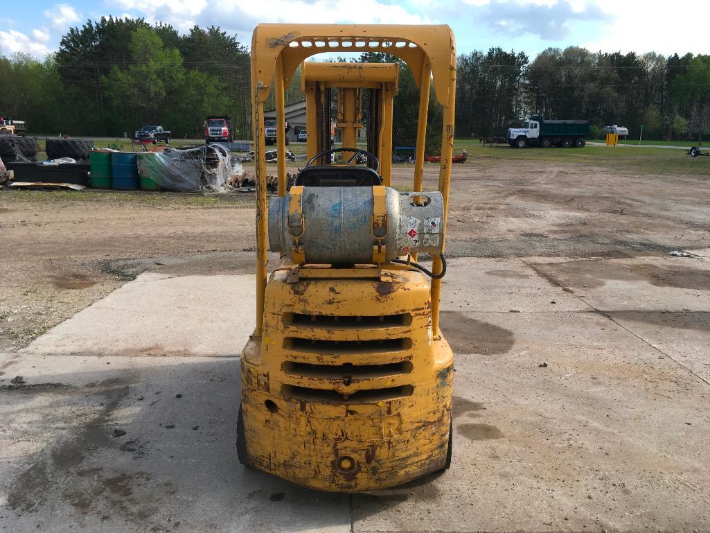 Hyster S50C 5,000 lb. LP gas forklift; 187in lift; cushion tires; 6,136 hours; s/n C002D20109Y.