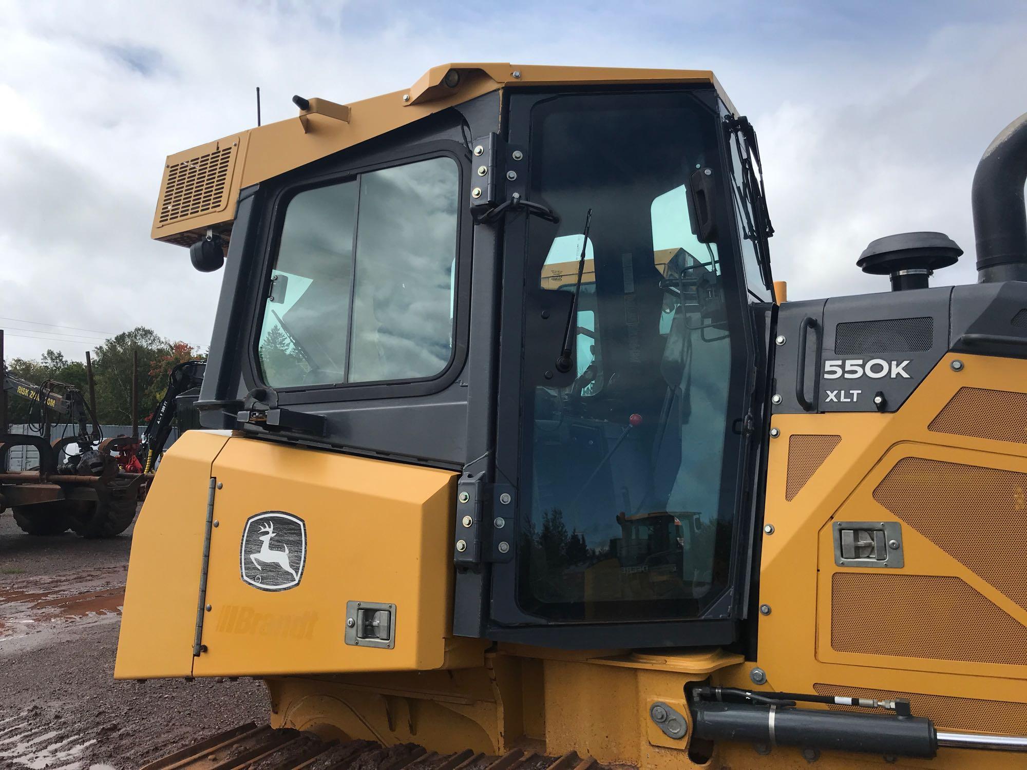 2016 John Deere 550K XLT crawler dozer; cab w/ AC; 6-way blade; hy stat trans; rear drawbar; 2,672