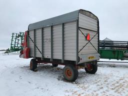 Meyers 400 Series 14' steel chopper box on Meyers 1600 Series single axle running gear; s/n 894004.