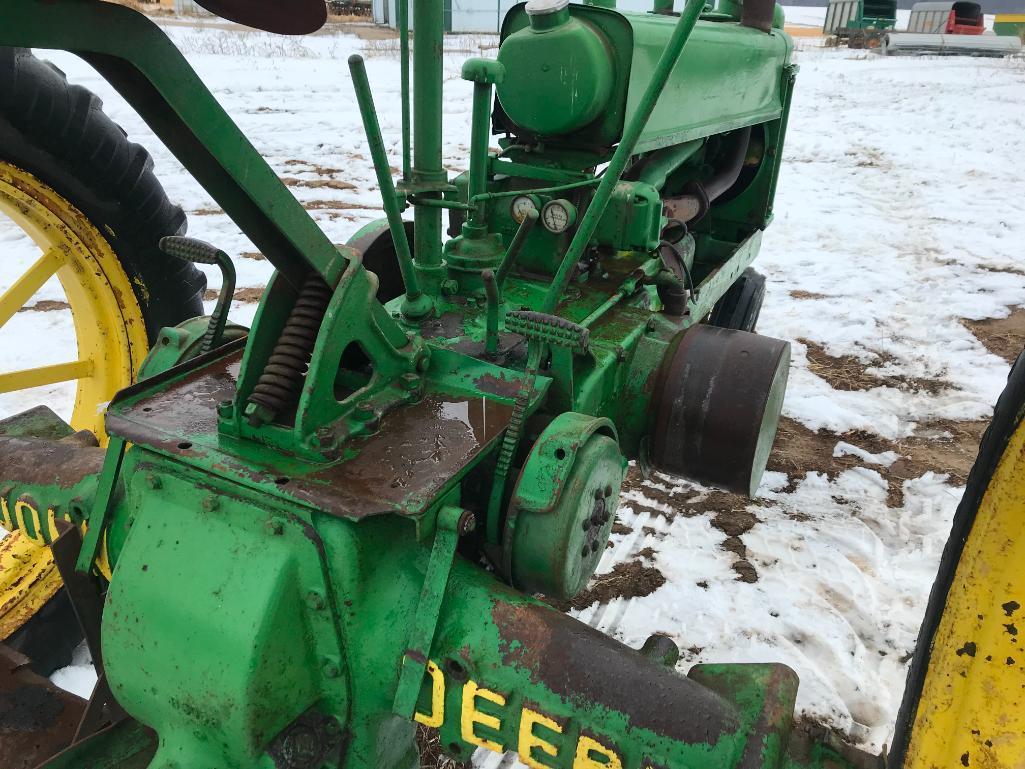 John Deere B unstyled tractor; 11-36 tires; NF; non running; ran when parked; s/n B13647.