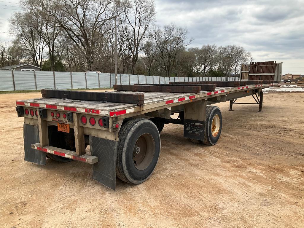 (TITLE) 1999 Benson 48' x 96" aluminum 10' spread axle flatbed trailer, air ride; bunks and