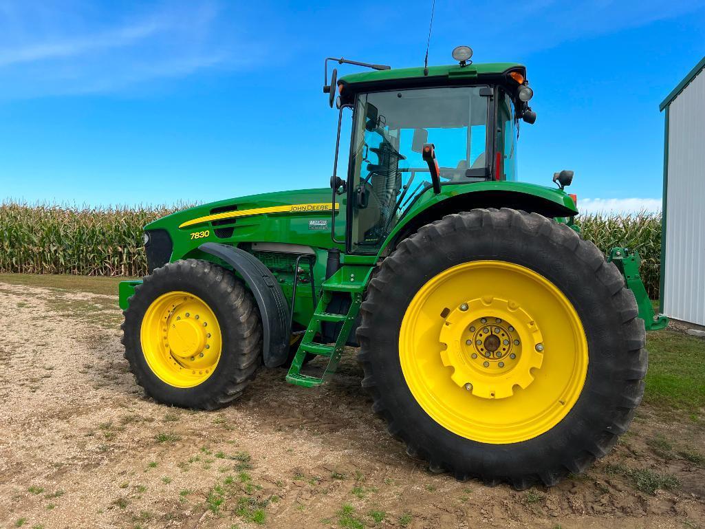 2008 John Deere 7830 tractor, CHA, MFD, 16 speed Power Quad trans w/ LHR, 480/80R 46 axle duals,